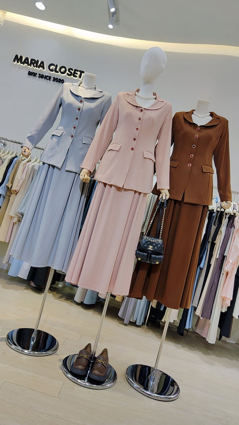 Collar Down Button Down Blazer with Skirts